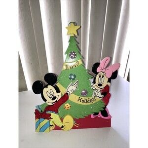 Disney Mickey Minnie Mouse Happy Holidays Christmas 3D Wood Metal Wall Or Table